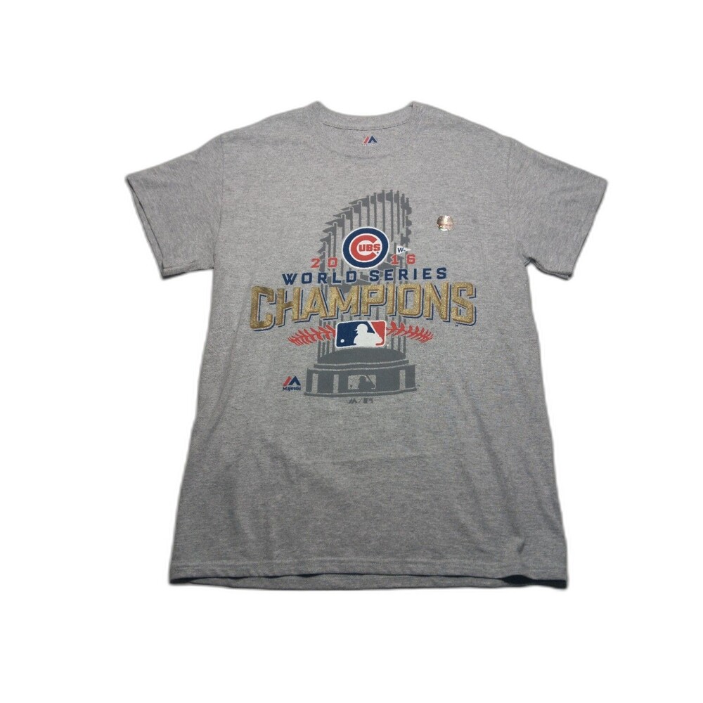 Chicago Cubs 2016 World Series Champions Majestic Shirt Size Small Gray